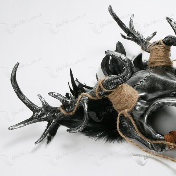 Black Silver Deer Horn Animal Skull Masquerade - Picture 6 of 6